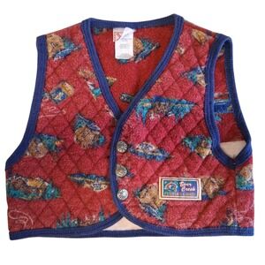 Vintage 90's Buster Brown Thin Quilted Vest Kids 2T Snaps Hunting/Fishing EUC